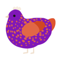 A violet and vermilion chicken with a speckle pattern