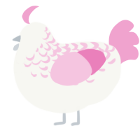 A white and pink chicken with a half-lace pattern