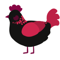 A black and crimson chicken with a neck-speckle pattern
