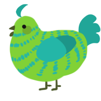 A grass and turquoise chicken with a bar pattern