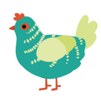 A turquoise and lemon chicken with a half-bar pattern