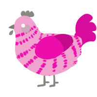 A pink and fuchsia chicken with a bar pattern