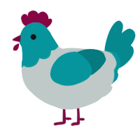 A silver and teal chicken with a head pattern