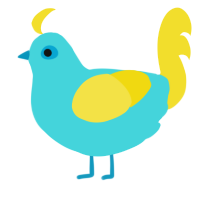 A aqua and yellow chicken