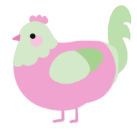 A pink and gluppy chicken with a head pattern