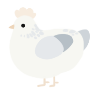 A white and mist chicken with a neck-speckle pattern