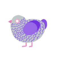 John Chickenpet, a silver and blurple chicken with a lace pattern