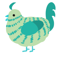 A gluppy and turquoise chicken with a bar pattern