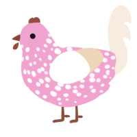 A pink and cream chicken with a speckle pattern