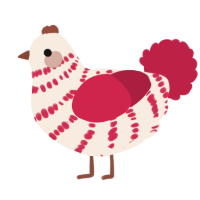 A cream and crimson chicken with a bar pattern