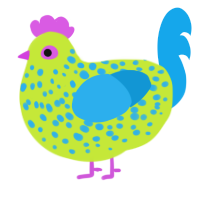 A lime and sky chicken with a speckle pattern