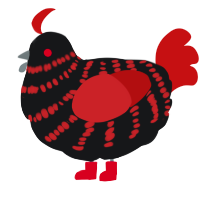 A sable and red chicken with a bar pattern