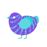 Freytt Jr, a blurple and aqua chicken with a bar pattern