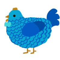 A cerulean and ultramarine chicken with a lace pattern