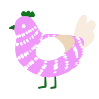 A lavender and cream chicken with a bar pattern