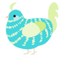 A aqua and apple chicken with a bar pattern