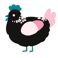 A black and rose chicken with a neck-speckle pattern