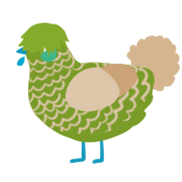 A chartreuse and beige chicken with a lace pattern