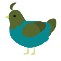 A teal and olive chicken with a head pattern