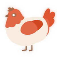 A cream and vermilion chicken with a head pattern