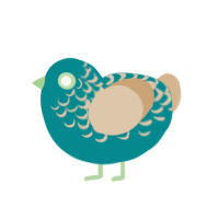 plastic, a teal and beige chicken with a half-lace pattern