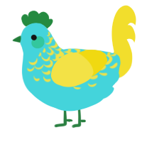 A aqua and yellow chicken with a half-lace pattern