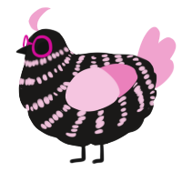 A sable and pink chicken with a bar pattern