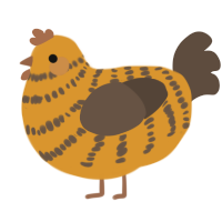 A orange and bark chicken with a bar pattern