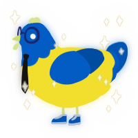 A yellow and ultramarine chicken with a head pattern