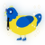 A yellow and ultramarine chicken with a head pattern