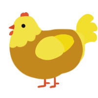 A ochre and yellow chicken with a head pattern