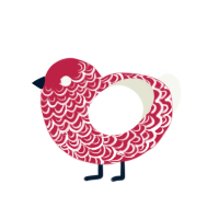 Lil Lucifer, a crimson and white chicken with a double-lace pattern