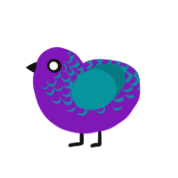 Jazz, a violet and teal chicken with a half-lace pattern