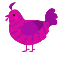 A fuchsia and plum chicken with a bar pattern