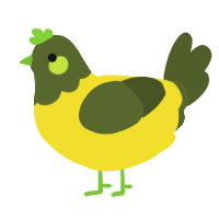 A yellow and olive chicken with a head pattern
