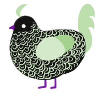 A black and gluppy chicken with a double-lace pattern