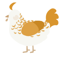 A white and orange chicken with a half-lace pattern