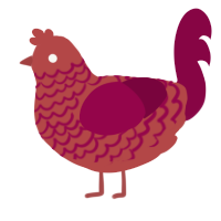 A red and maroon chicken with a lace pattern