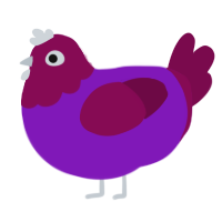 A violet and wine chicken with a head pattern
