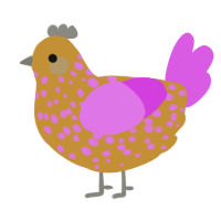 Coco, a gold and orchid chicken with a speckle pattern