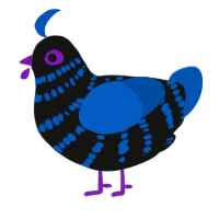 A black and ultramarine chicken with a bar pattern