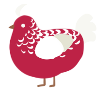 A crimson and white chicken with a half-lace pattern