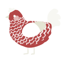 A red and white chicken with a lace pattern