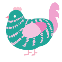 A turquoise and pink chicken with a bar pattern