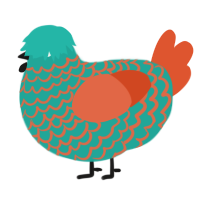 A turquoise and vermilion chicken with a lace pattern