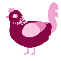 A maroon and pink chicken with a neck-speckle pattern