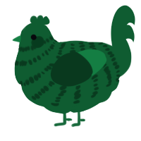 A pink chicken with a bar pattern