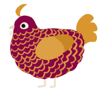 A maroon and orange chicken with a lace pattern