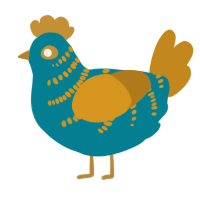 A sea and ochre chicken with a half-bar pattern