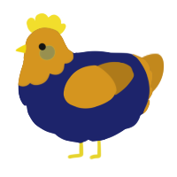 A navy and ochre chicken with a head pattern